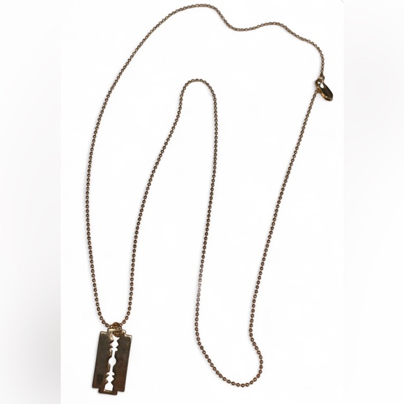 Gold Razor Blade Pendant Long Chain Necklace Size OS - Picture 1 of 3